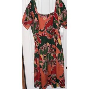 Crystal Sky Dress Womens 3X Pink Floral Midi Tiered Cottagecore Smocked Cotton